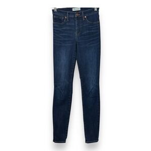 Madewell Womens Skinny Straight‎ 9" High Rise Dark Wash Denim Blue Jeans 25T